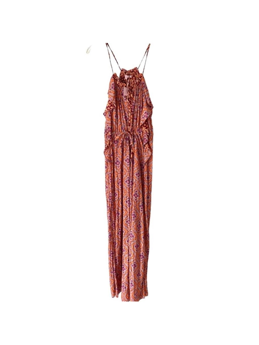 Calypso St. Barth Ardelle NWTS Maxi Ruffle Dress Purple Rust Batik Print small - Picture 2 of 12